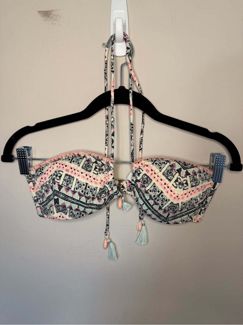 Victoria's Secret Pink, Black, Mint Patterned Bandeau Bikini Top